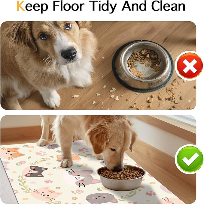HOMETITUTE Cat Feedings Mats 20x12 inch Beige Cat Print Pet Bowl Placemat Non - Image 8