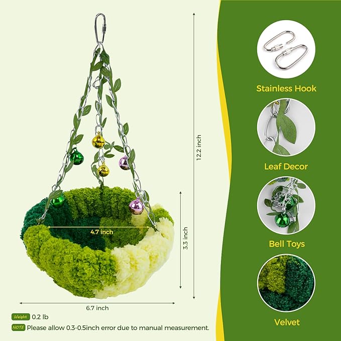 Admaison Bird Nest with Bell for Cage, Plush Hanging Bird Bed for Parakeet - Image 2