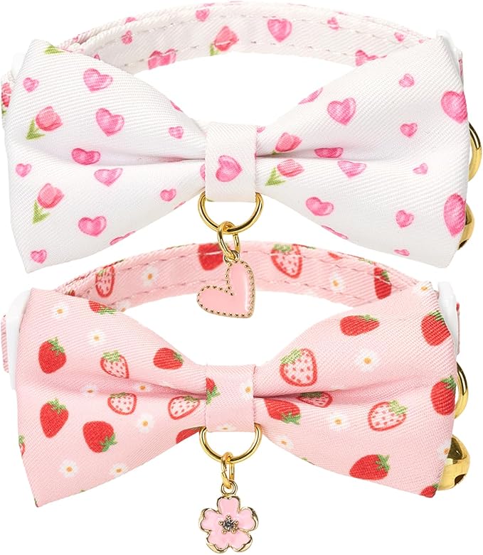 2 Pack Cat Collars, Removable Bowtie, Safety Breakaway Clasp, Adjustable by Petiry