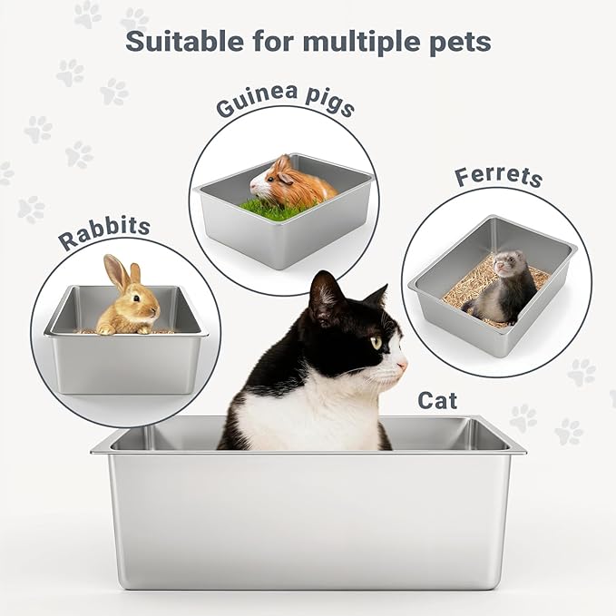 Kirecoo Stainless Steel Cat Litter Box, Large Metal High Sided Cat Pan Box - Image 6