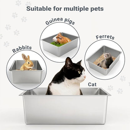Kirecoo Stainless Steel Cat Litter Box XXL- Metal High Sided Cat Pan, Large - Image 6