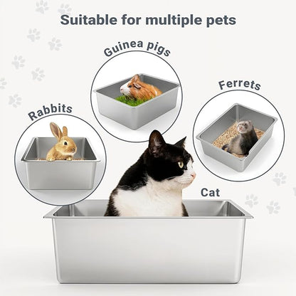 Kirecoo Stainless Steel Litter Box, Large Low Entry Metal Cat Pan Box, Indoor - Image 8