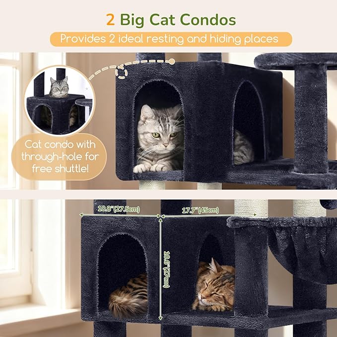 Globlazer Extra Large Cat Tree Tower, 82in Tall Heavy Duty Cat Tree - Image 3