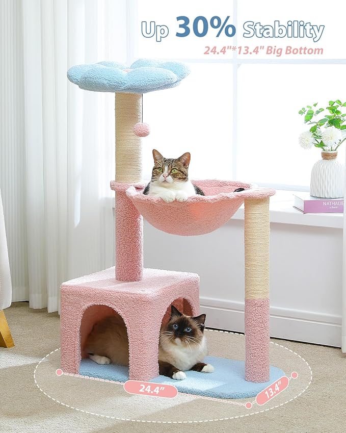 MUTTROS Flower Cat Tree with Large Metal Frame Hammock, Cat Condo with Blue Top - Image 3