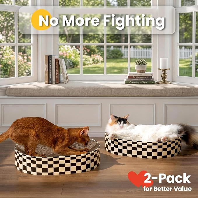 Conlun 2 Pack Oval Cat Scratcher Bowl, Curved Cardboard Scratching Pad Bed - Image 3