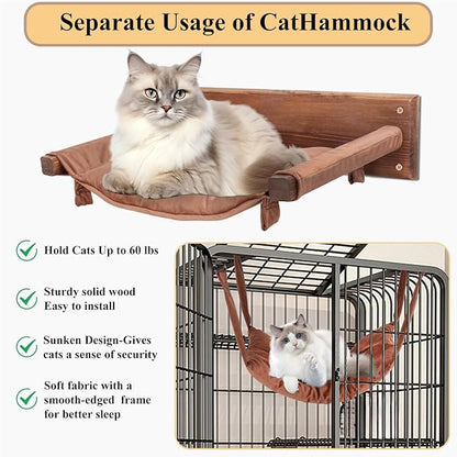JSPYFITS Wooden Cat Wall Hammock, 18.9 x 12.6 Inch Double Layer Cat Furniture - Image 6