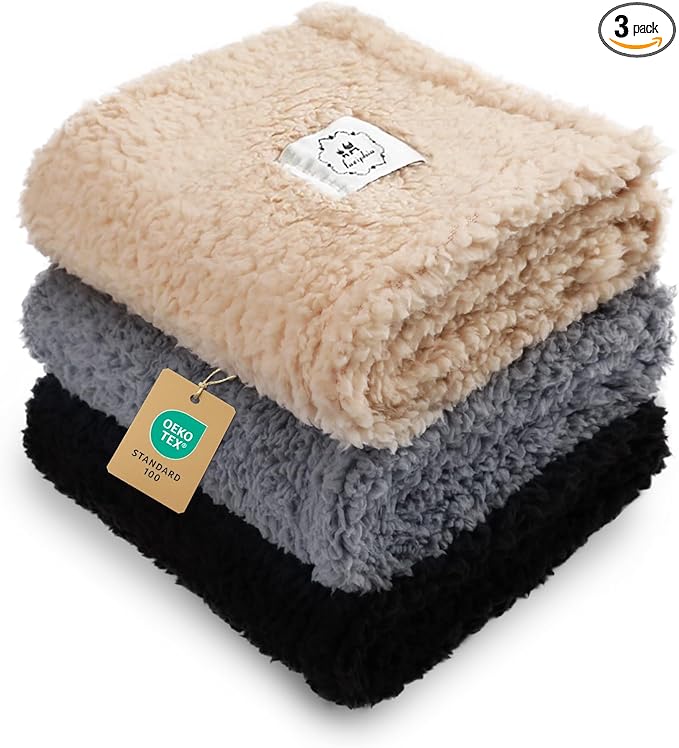 1 Pack 3 Calming Blankets Fluffy Premium Fleece Pet Blanket Soft Sherpa Throw by luciphia