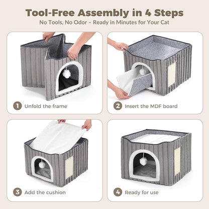 Avont Cat Cube Bed, Scratch Pad & Ball, Large Hideaway - Image 4