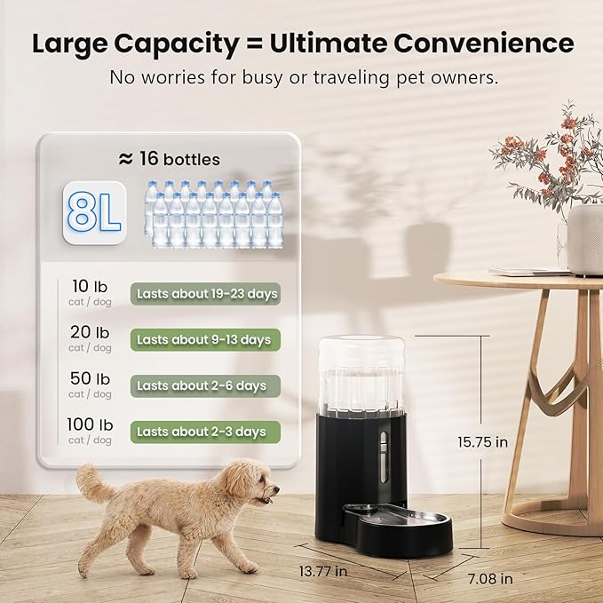 CZPET Dog Water Bowl Dispenser 8L, Wider Mouth & Upgraded Brush - Image 4