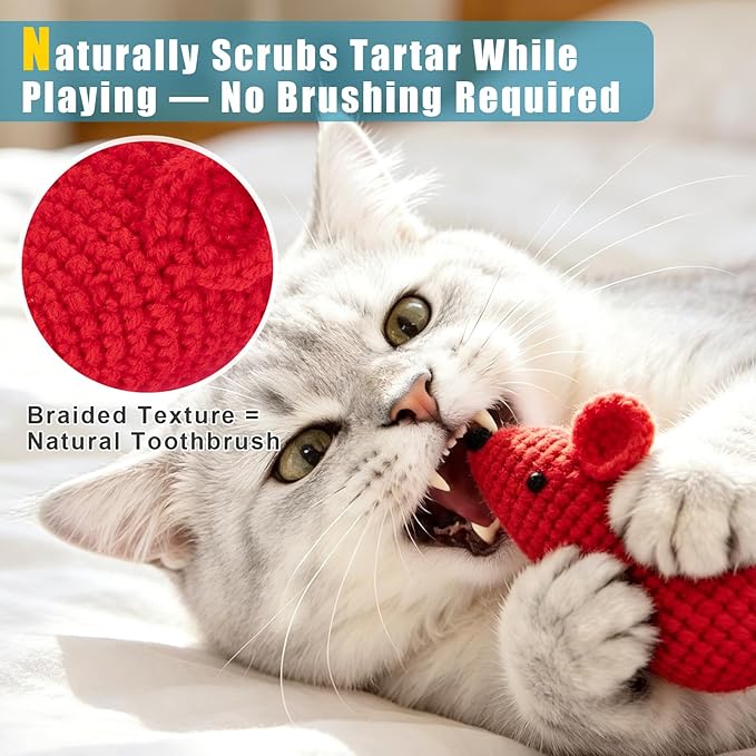 Retro Shaw Catnip Toys Crochet Mouse 6 Pcs - Image 4