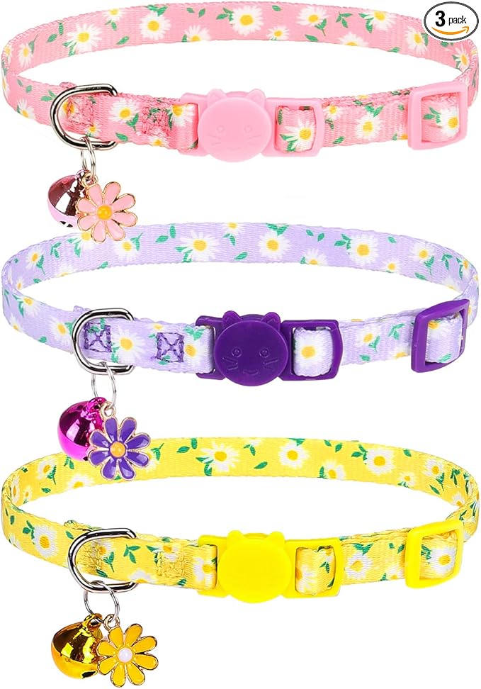 Breakaway Cat Collars with Bell & Cute Pendants, 3 Pack Safety Buckle Kitten by VKPETFR