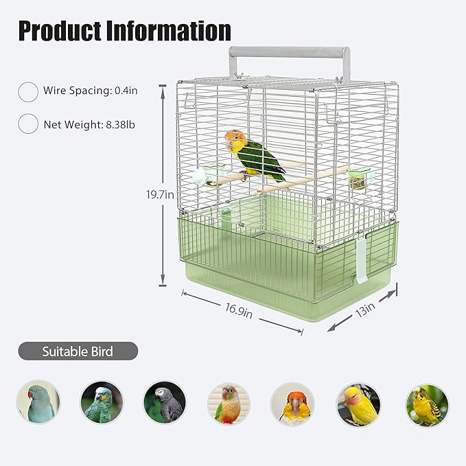 304 Stainless Steel Travel Bird Cage, 17 Inch Foldable Carrier - Image 2