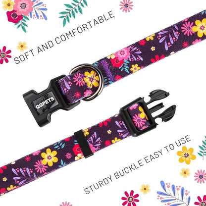 QQPETS Adjustable Soft Dog Collar: Print Flower Pink Multicolor Cute Patterns - Image 3