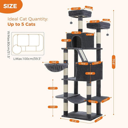 MUTTROS 70.8" Tall Cat Tree for Large Cats, 2 Top Perches, Big Condo, Large - Image 7