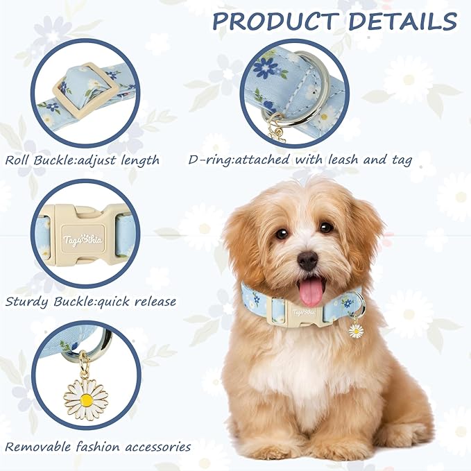 Dog Collar with Floral Patterns, Spring Summer Collection Blue Dog Collar with - Image 3