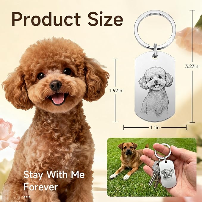Custom Dog or Cat Portrait Keychain, Personalized Photo Engraved Keychains - Image 3