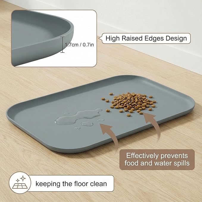 BLESWIN Waterproof Silicone Pet Feeding Mat Grey - Image 3