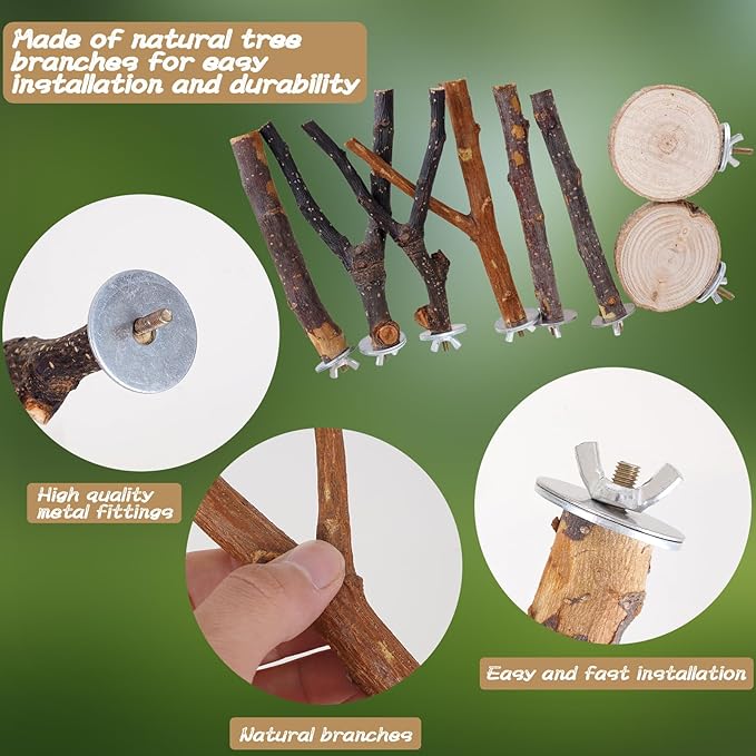 8 Pieces Bird Perch Natural Wooden Parrot Perch Stand Fork Toys Hanging - Image 5