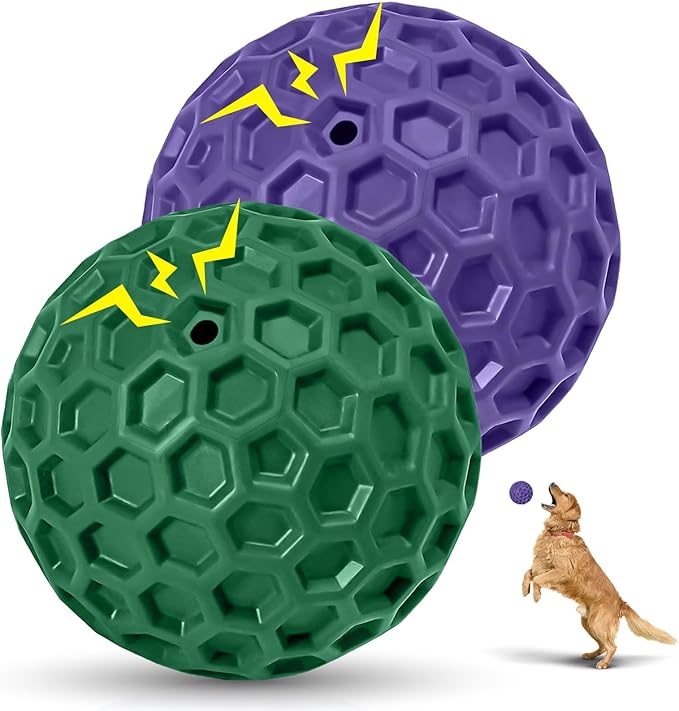 2 Pack Indestructible Squeaky Dog Balls by CHEODIN