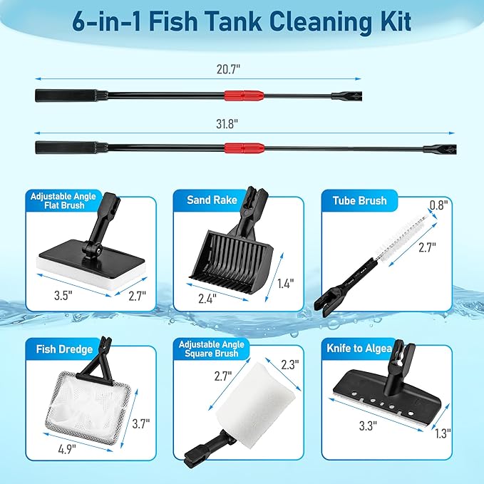 Mogoko 6 in 1 Aquarium Cleaning Tool Kit, Algae Scraper Scrubber Pad Scrub - Image 3