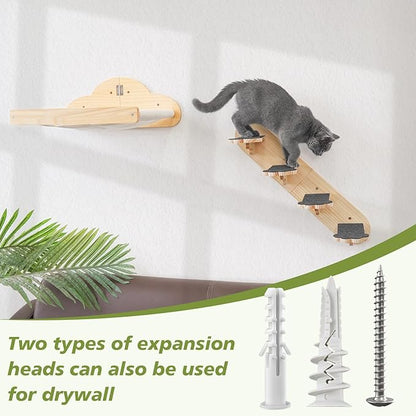Wall Mounted Cat Hammock with 3 Climbing Steps, Pine Wood Cat Climbing Shelves - Image 5