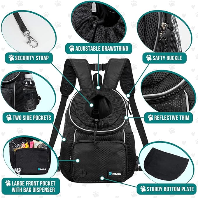PetAmi Adjustable Dog & Cat Chest Carrier Backpack, Ventilated - Image 4