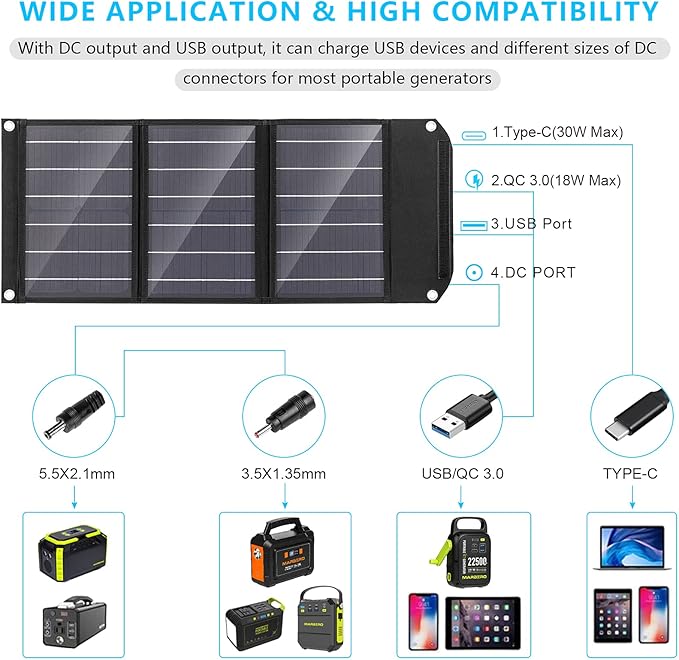 MARBERO Portable Solar Panel 30W Solar Panel Charger 23% High Efficiency - Image 3