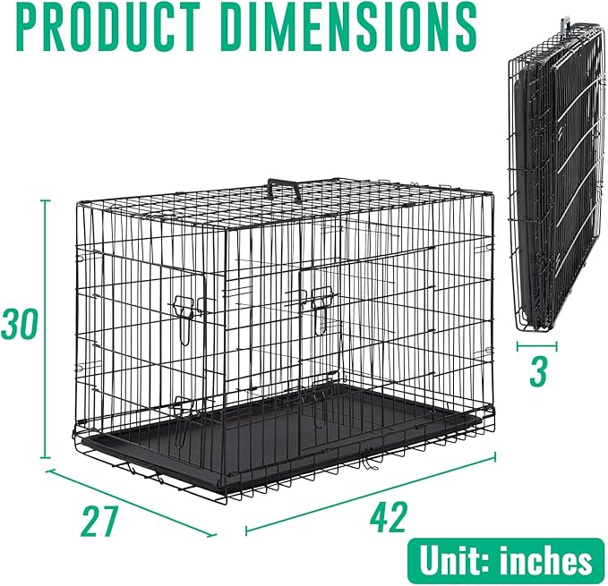 FDW Dog Crate for Large Dogs 42 Inch Folding Metal WirePet Cage Double Door - Image 7