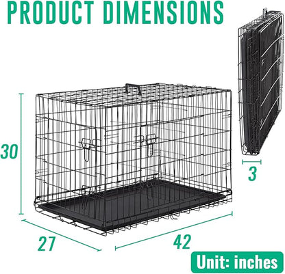 FDW Dog Crate for Large Dogs 42 Inch Folding Metal WirePet Cage Double Door - Image 7