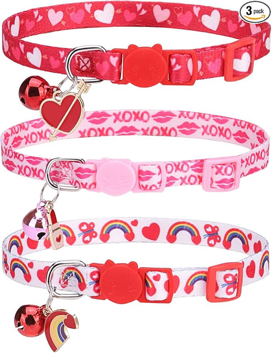 Breakaway Cat Collars with Bell & Cute Pendants, 3 Pack Safety Buckle Kitten by VKPETFR
