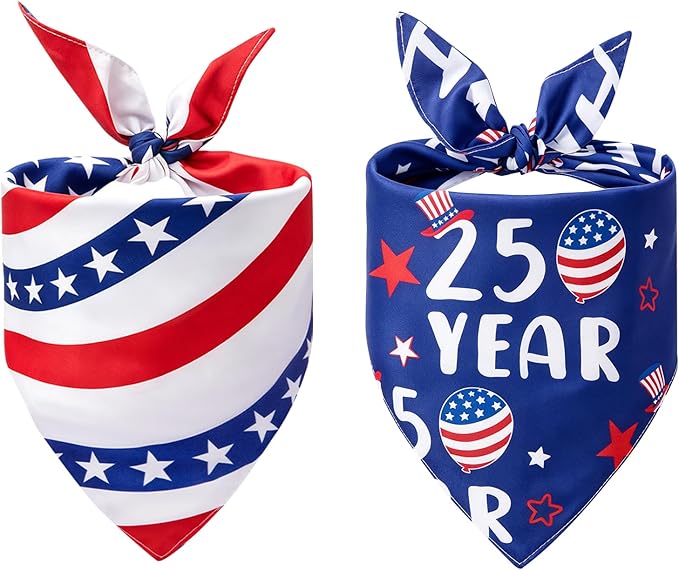 2Pcs 250th Anniversary American Dog Bandanas, Dual-Layer 4th of July Pet by Miucat