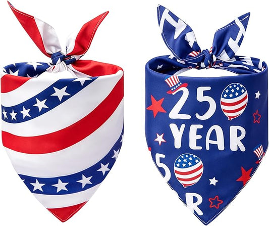 2Pcs 250th Anniversary American Dog Bandanas, Dual-Layer 4th of July Pet by Miucat
