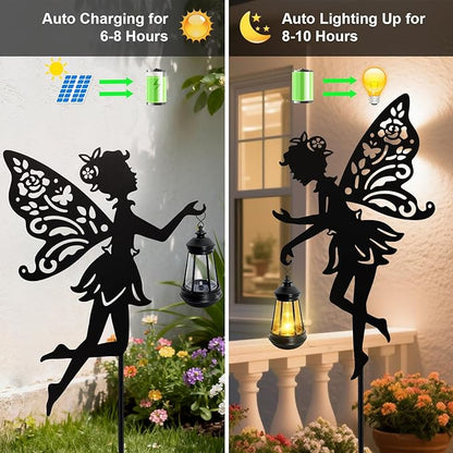 Solar Fairy Garden Lights Outdoor, 2 Pack Hanging Lantern Fairy Stakes - Image 4