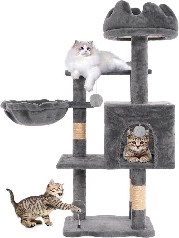 Cat Tree Tower with Metal Frame Hammock, Cat Towers with Scratching Post - Image 9