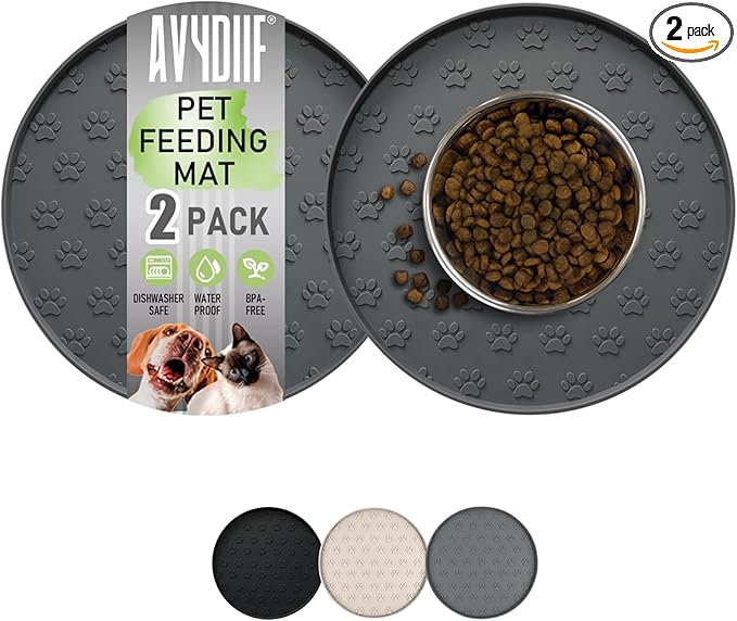 Pet Feeding Mats for Food and Water, Waterproof Anti-Slip Placemats for Dog Cat by AVYDIIF
