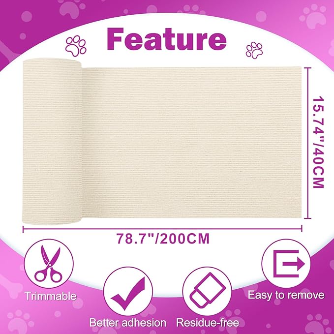ENONCI Anit Cat Scratch Couch Furniture Protector, 78.7x15.8 Cat Wall Corner - Image 8