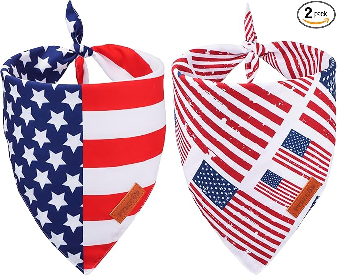 PTDECOR American Flag Dog Bandana 4th of July Dog Bandanas Reversible Triangle by PTDECOR