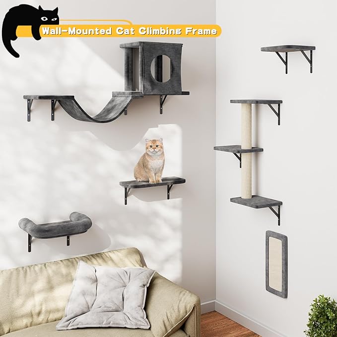 NUNU LAB Wall Mounted Cat Climber Set, Scratcher Board and Hammock, Shelves - Image 2