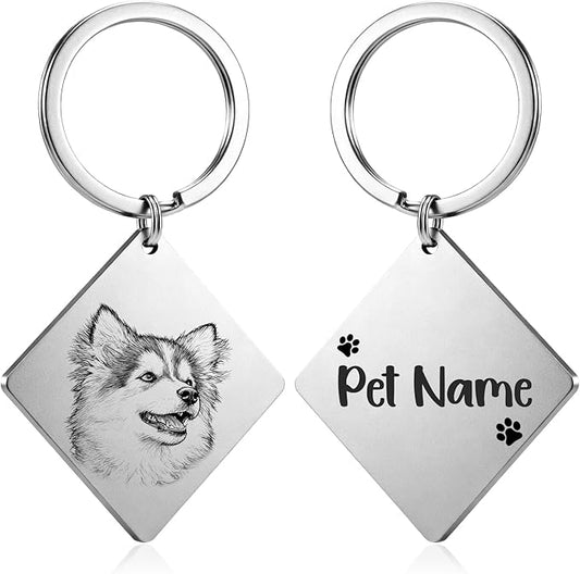 Custom Dog or Cat Portrait Keychain, Personalized Photo Engraved Keychains by CDBUY