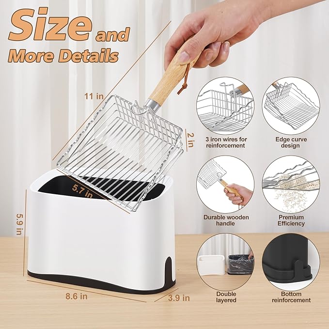 Metal Cat Litter Scoop with Holder, Poop Scooper with Stand&2 Rolls of Garbage - Image 6