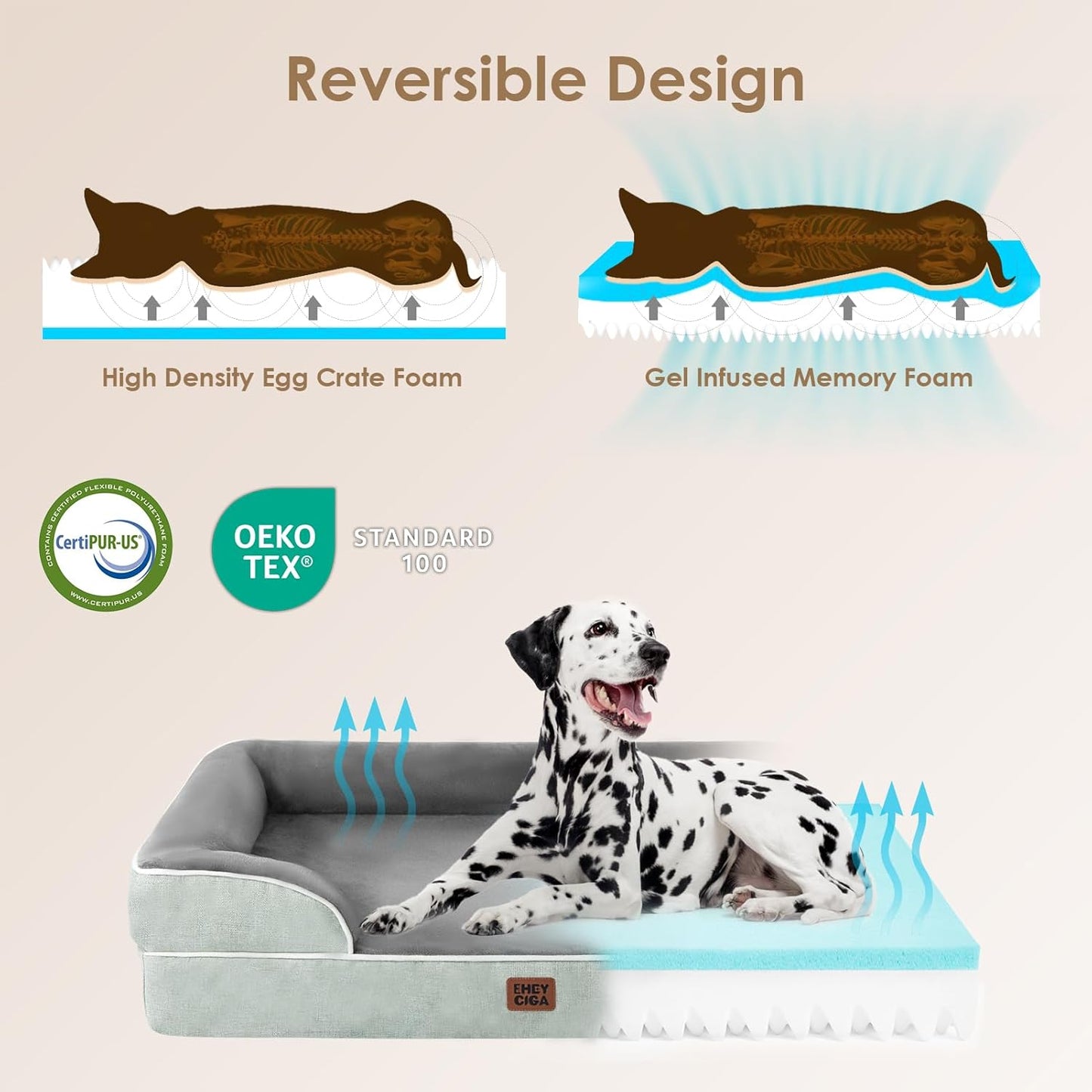 EHEYCIGA Orthopedic Dog Bed for Medium Dogs, Waterproof Memory Foam Medium Dog Beds with Sides, Non-Slip Bottom and Egg-Crate Foam Pet Couch Bed with Washable Removable Cover, Greyish Green