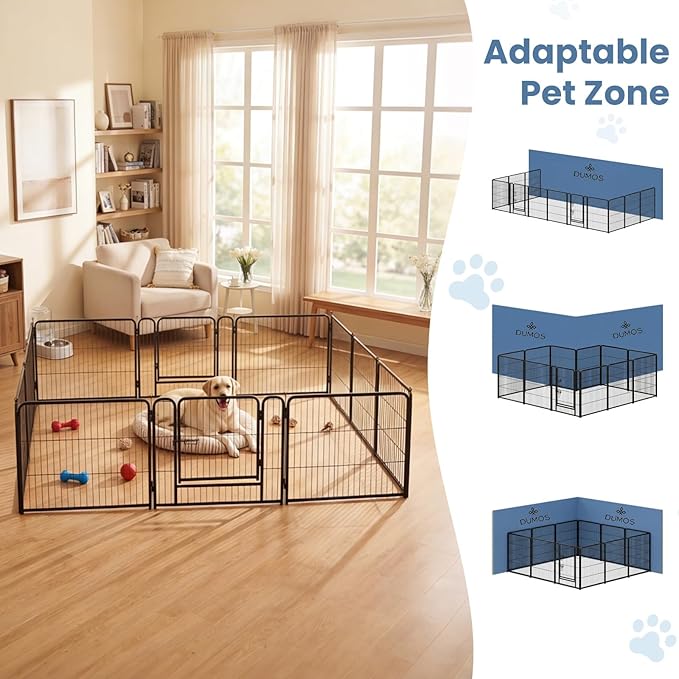 DUMOS Dog Playpen Indoor, Metal 32 Inch 12 Panels Foldable Pet Fence - Image 8
