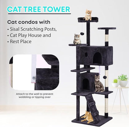 FDW | 70" Cat Tree Tower | Ashy | Multi-Level Indoor Activity Center - Image 6