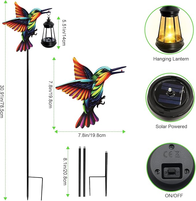 Solar Lights Hummingbird Garden Outdoor Decor, Hummingbird Stakes - Image 2