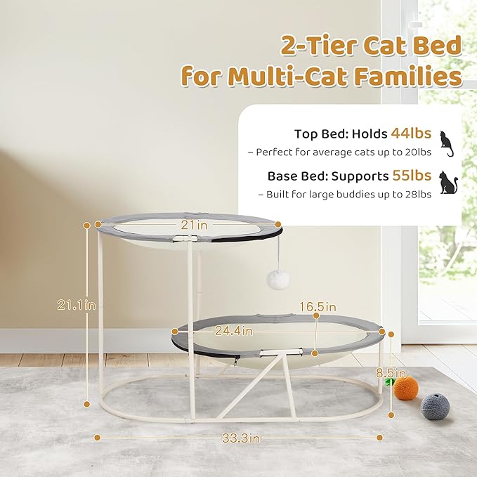 Erinnyees 2-Tier Elevated Cat Hammock Bed, Breathable Oxford - Image 3