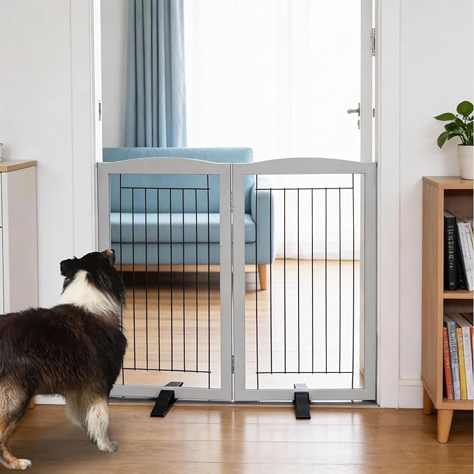 ZJSF Freestanding Dog Fence Indoor, Foldable Dog Gate by ZJSF