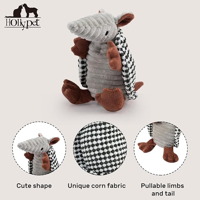 Hollypet Plush Dog Squeaky Toy Stuffed Armadillo Animal Pet Puppy Chew Toys - Image 3