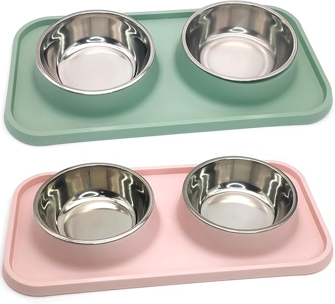 BNOSDM 2 Pcs Double Dog Food Bowls, Stainless Steel Small Dog Food and Water by BNOSDM