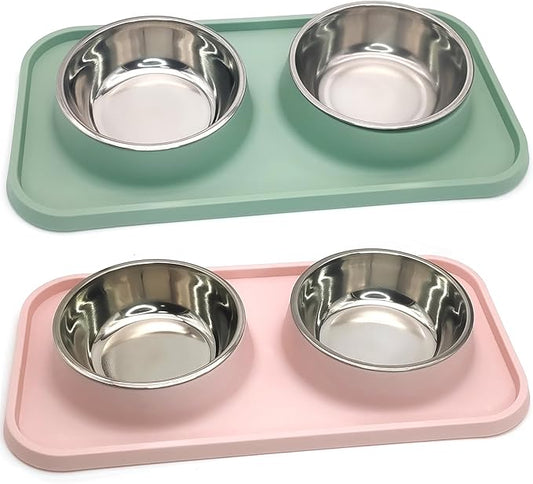 BNOSDM 2 Pcs Double Dog Food Bowls, Stainless Steel Small Dog Food and Water by BNOSDM