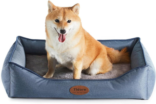 Orthopedic Dog Beds for Medium Dogs, Durable Egg Crate Foam Sofa Dog Bed wit Washable Removable Cover,Waterproof Lining,Pet Bed for Large Dogs (Denim Blue, 26.4" L x 21.7" W x 6.2" Th)